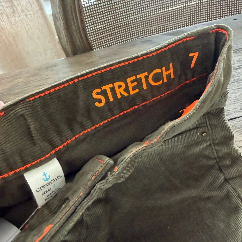 NWT Crewcuts J.Crew Boys Olive Green Straight Stretch Corduroy Pant Size 7 G7599